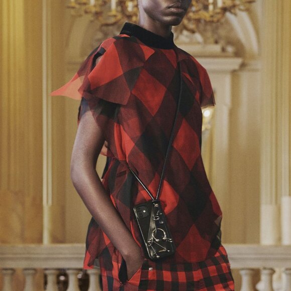 Sacai R/22 Red & Black Buffalo-Plaid Chiffon Blouse - Picture 1 of 10